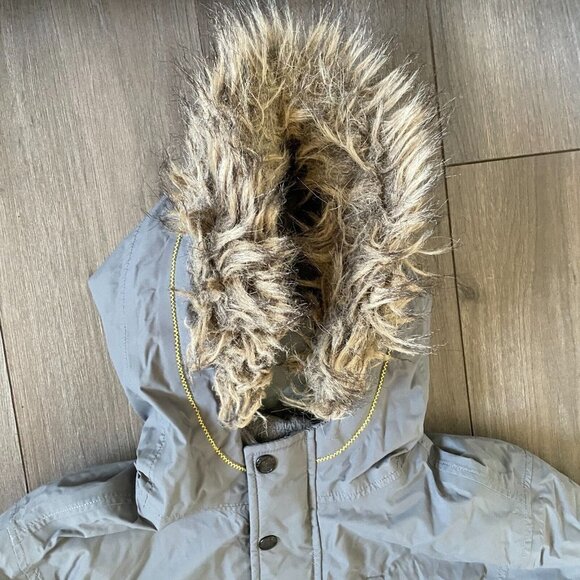 Lands End Kids Down Feather Jacket Size XL 18-20 Gray Faux Fur Hood Insulated - Picture 4 of 16
